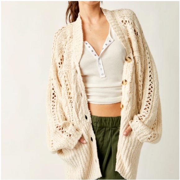 🆕Free People Cable Cardigan Sweater - Picture 6 of 15